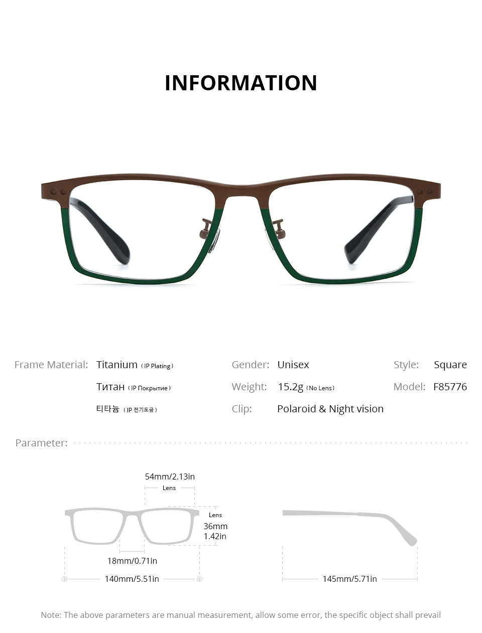 FONEX Titan-Brillengestell für Herren, japanische Brillen, quadratischer Magnet, Clip-on-Brille mit Nachtsicht und polarisierter Linse 85776 – Detail 4