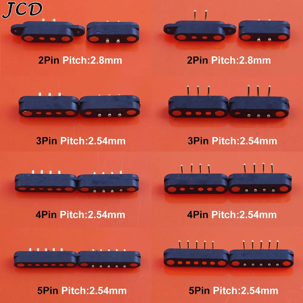 JCD 1Pair Spring-Loaded Magnetic Pogo Pin Connector 2 Pole Pitch 2.8 MM Through Hole Male Female 2A 36V DC Power Charge Probe