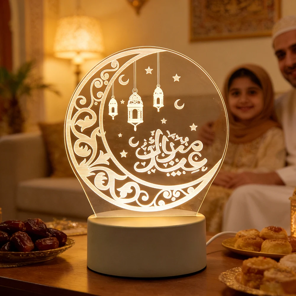 Islamic Muslim Festival Party Supplies USB Plug 3D Acrylic LED Night Light Ramadan Home Decorations EID Mubarak Ornaments