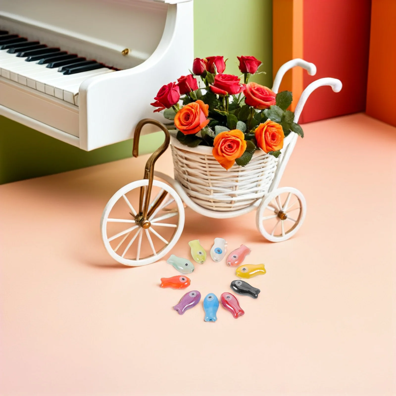 Set of 30 Cute Ceramic Fish Beads Porcelain Double Sided Ocean Animal Loose Spacer Beads for Jewelry Making DIY Bracelets