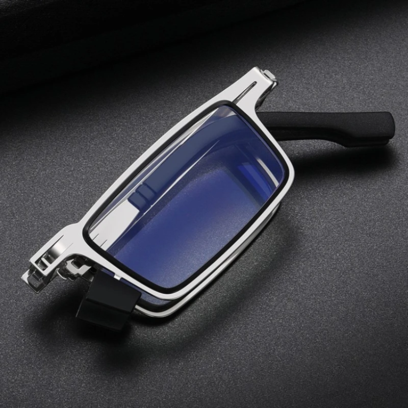 Unisex Foldable Reading Glasses Full Metal Frame Anti Blue Light Blocking with Case for Men and Women Compact Eyeglasses Folding
