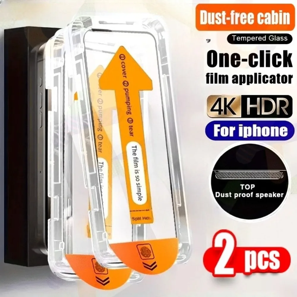 

2 шт. закаленное стекло с полным покрытием для iPhone 17 16 15 Pro Max Air 16e 15 14 Plus 14 13 12 11 Pro Защитная пленка для экрана без пыли
