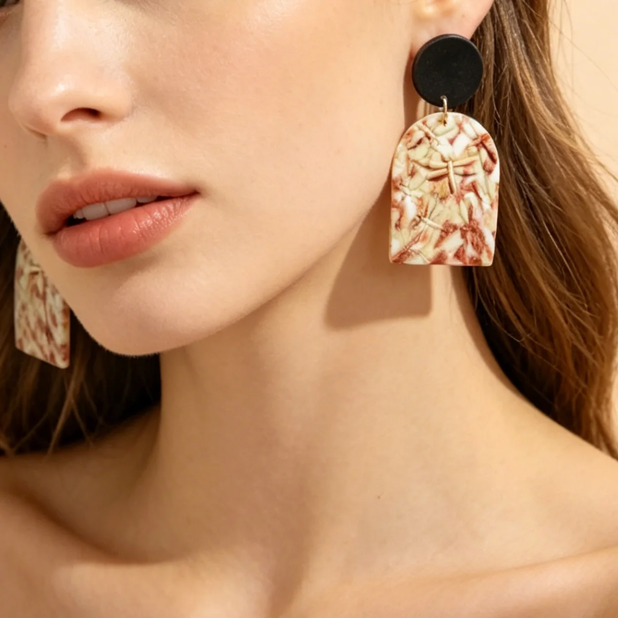 Boho Geometric Polymer Clay Earrings Lightweight Handmade Womens Arch Round Abstract Print Camo Speckle Gold Foil Dangle Jewelry