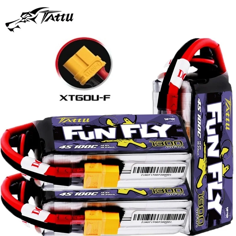 

3Pcs TATTU FUNFLY 14.8V 1300mAh 100C LiPo Battery For RC Helicopter Quadcopter FPV Racing Drone Parts With XT60 Plug 4S BATTERY