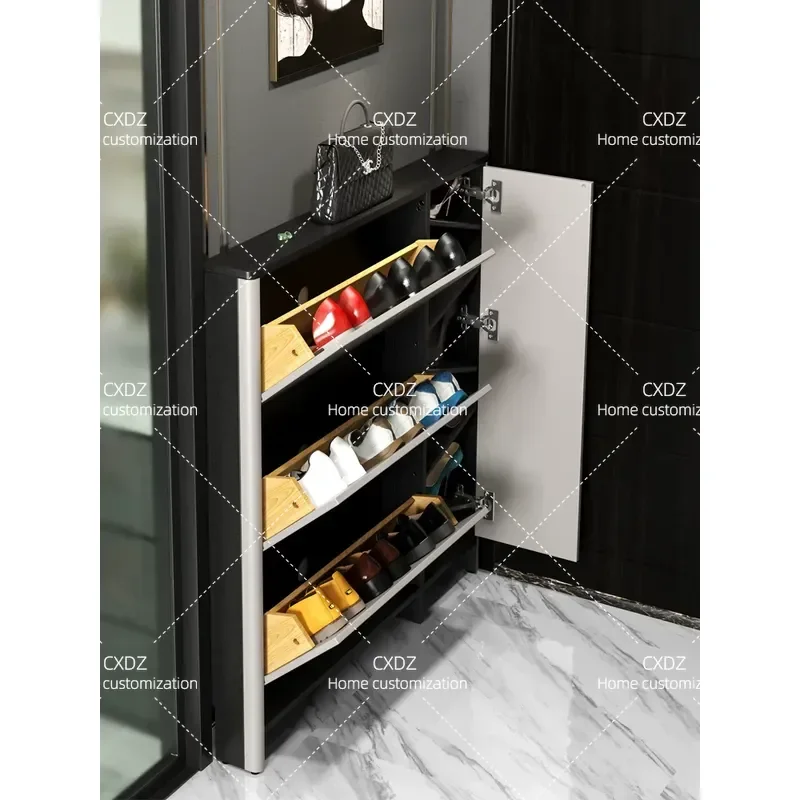 13Cm ultra-thin shoe cabinet modern simple solid wood thin household door very narrow space saving door tipping bucket narrow