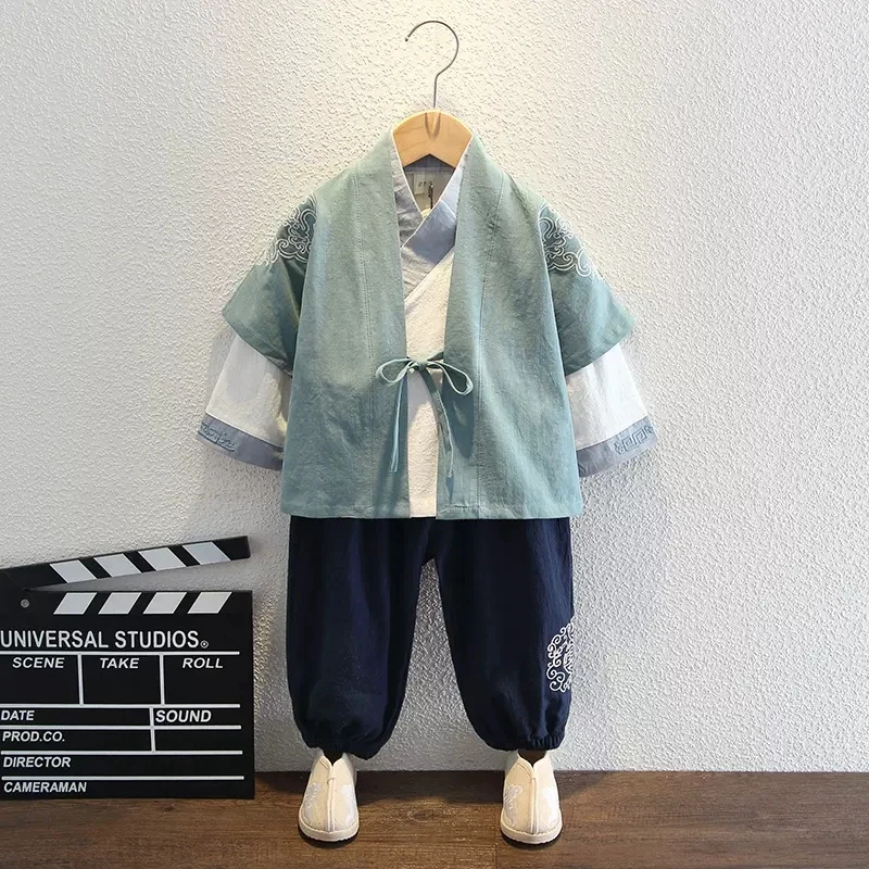 Hanfu Boys Chinese Style Autumn Ancient Clothes Three Sets Baby Week-old Tang Suit Children Spring and Autumn Models