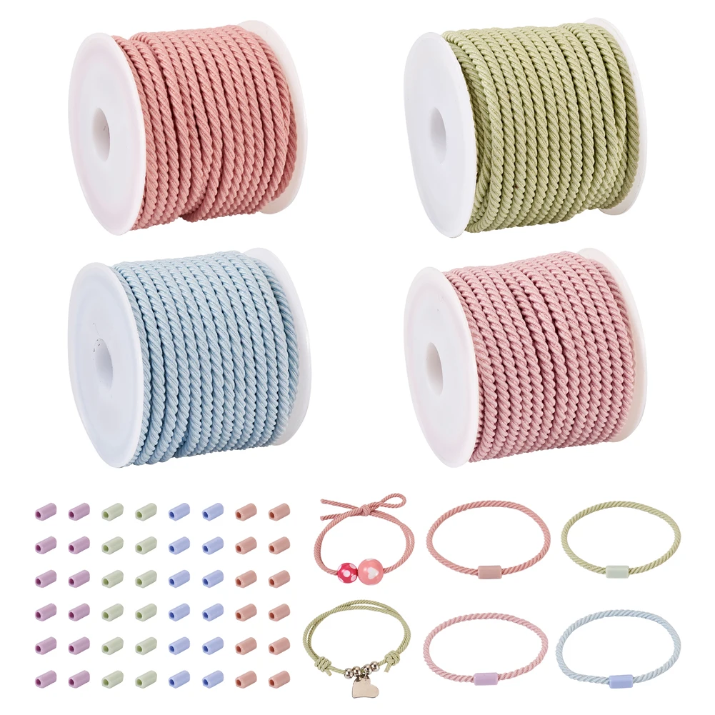 

Macaron Color Elastic Thread String Bracelet Headband Diy Making Kit with 20M Nylon Elastic Cords Plastic Hair Rope Tube Buckle