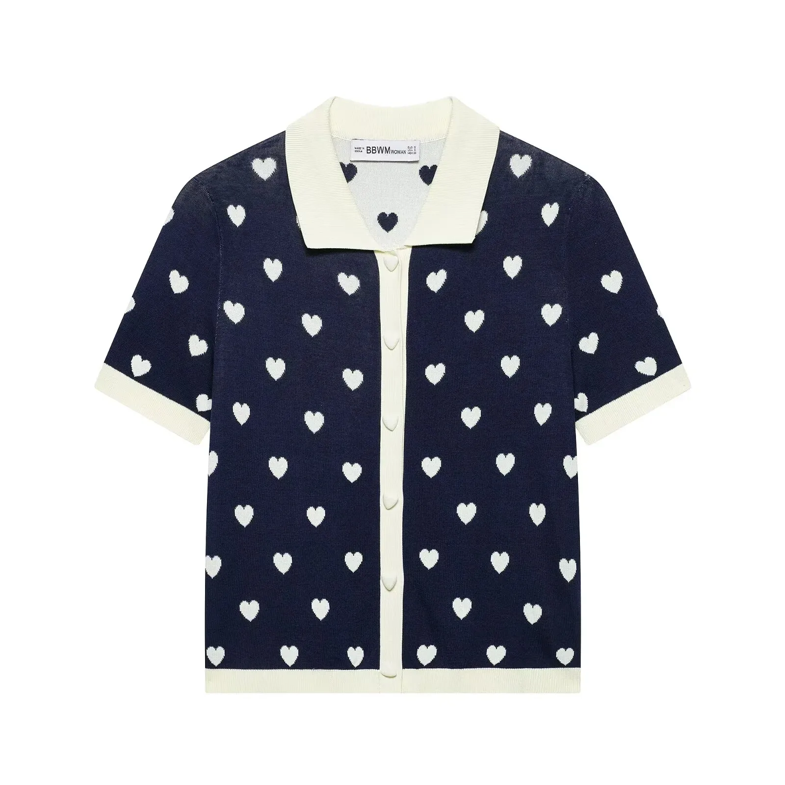 European and American style 2026 new summer style simple short-sleeved contrasting heart-shaped jacquard POLO shirt