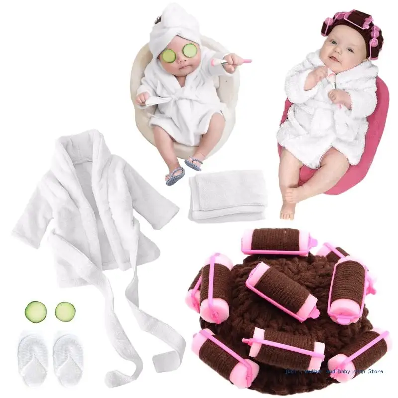 67JC Costume fotografico per neonato, grazioso accappatoio con copricapo, vestiti per servizi fotografici, accessori per foto,