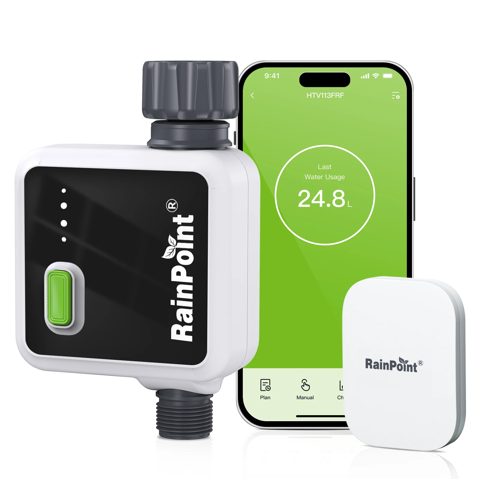 RAINPOINT 1-Zone Wireless Smart Water Timer for Garden Hose with Hub Outdoor Sprinkler Irrigation Rain Delay, APP Remote Control WiFi Valve for Faucet Automatic Schedules Lawn,Backyard,Pool