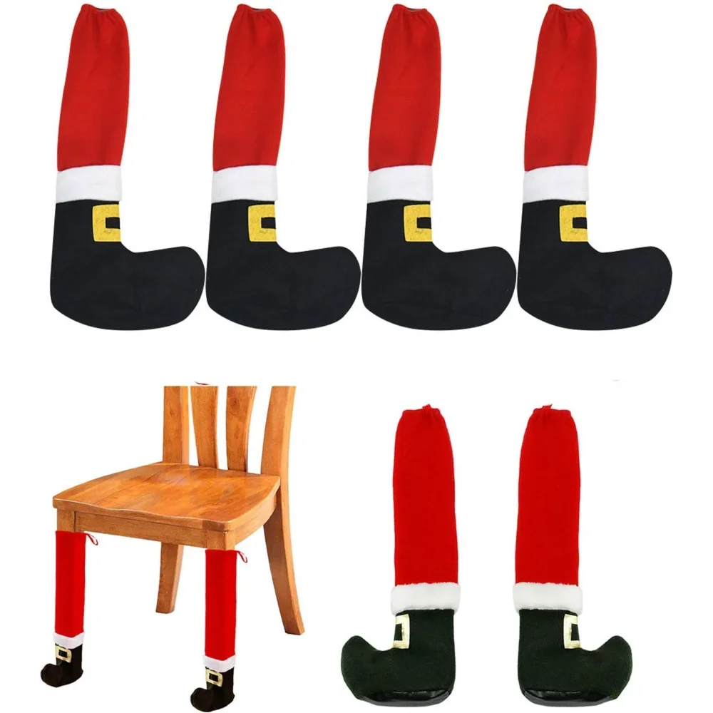 4pcs Christmas Funny Furniture Socks Xmas Elves Table Socks, Chair Leg Cover, Floor Protectors For Holiday Party,Home Decoration