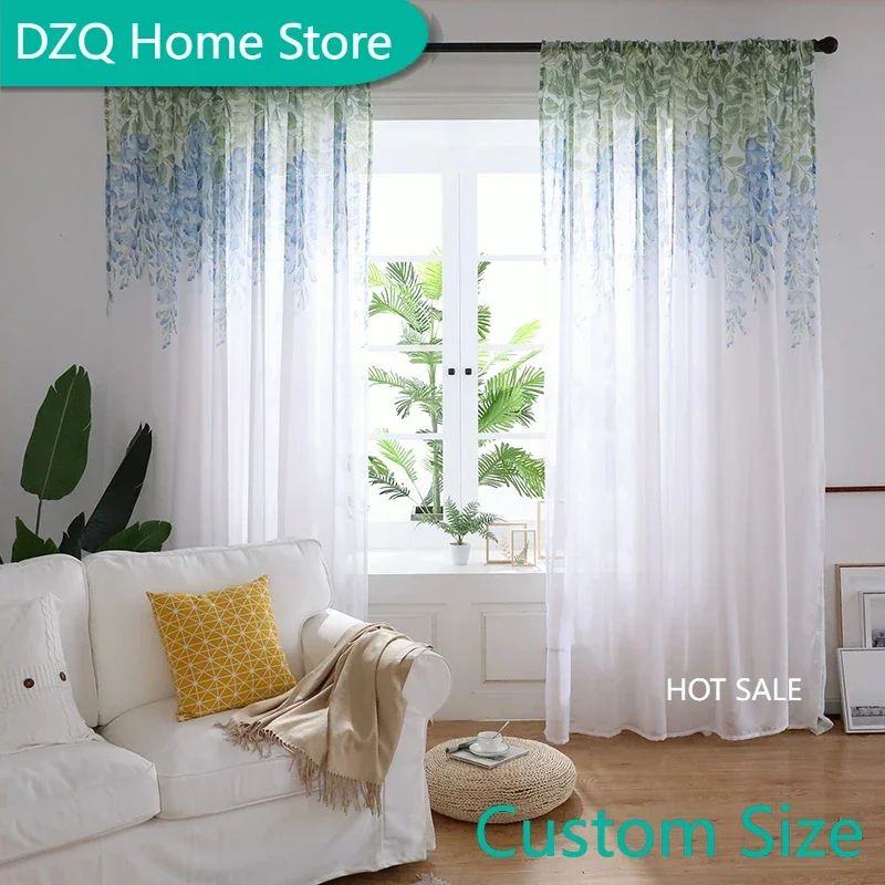 

Wisteria Floral Tulle Curtains for Living room Printed Sheer Voile Curtain for Bedroom Window Screening Drapes Blinds Home Decor