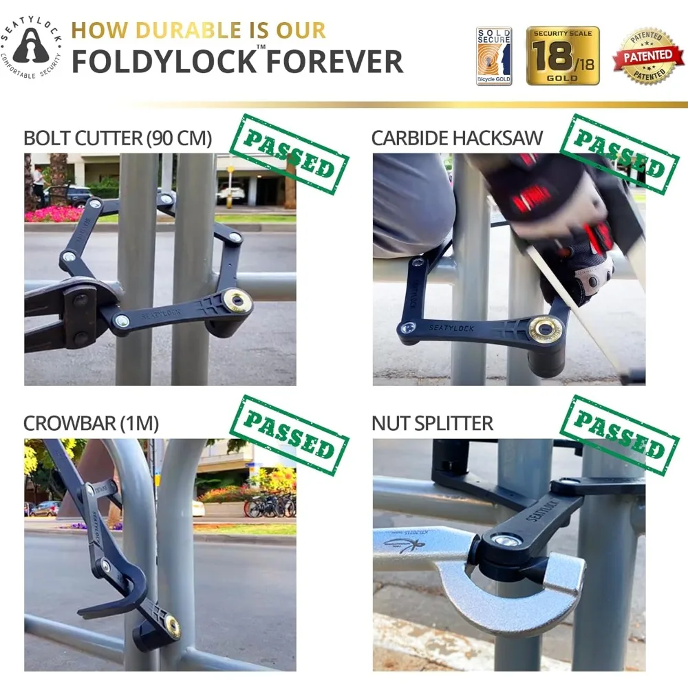 Best - FoldyLock Forever Folding Bike Lock - Patented Sleek High Security Sold Secure Gold Bicycle Lock - Heavy Duty