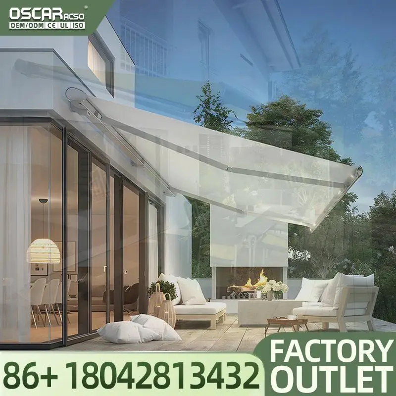 Hot Sale Manual Retractable Rainproof Aluminum Alloy Outdoor Sun Canopy for Patio Balcony Garden Outdoor Use Retractable Awning