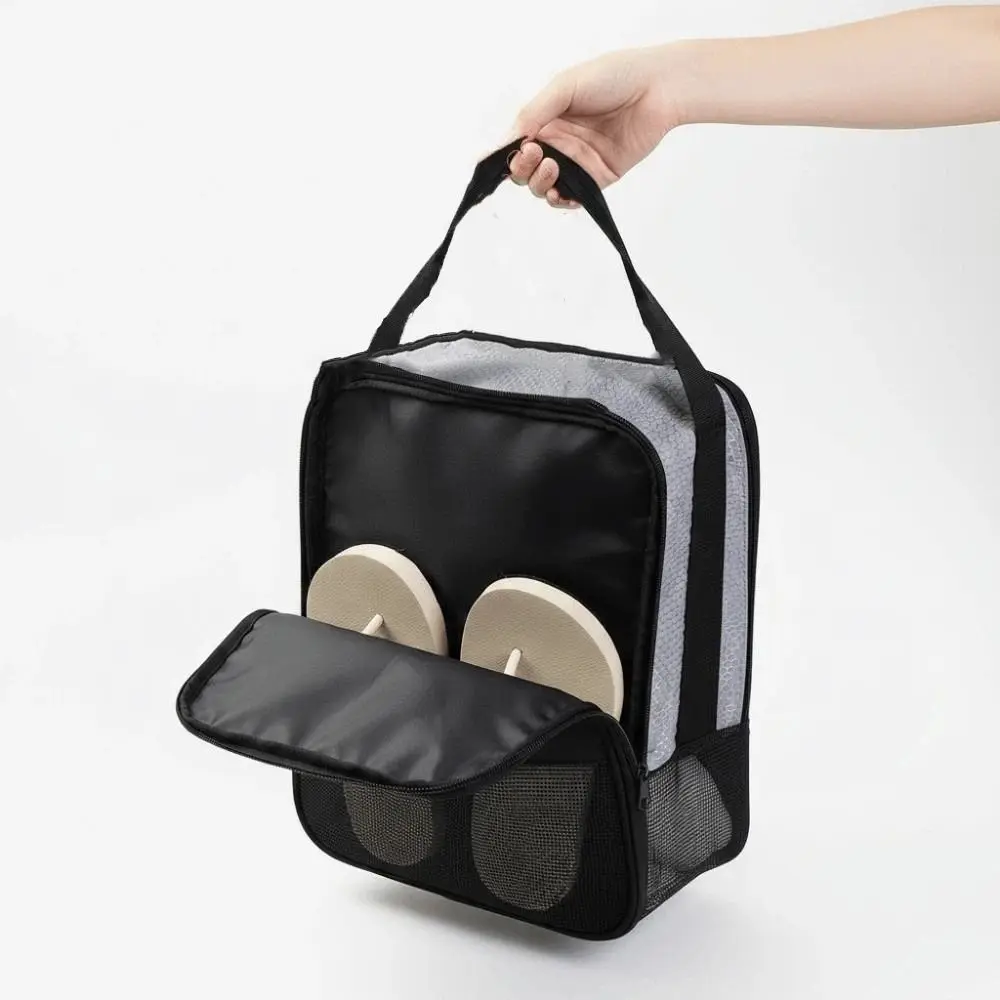 

Polyester Shoes Portable Handbag Double-layer Pocket Mesh Breathable Sneakers Storage Bag Anti-splash Water Solid Color