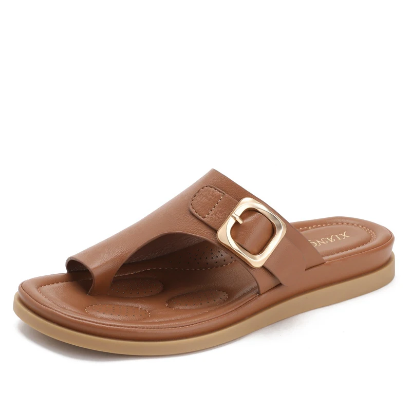 Minimalist, versatile, high-end slip-on sandals for outdoor wear, summer fashion flat Roman sandals
