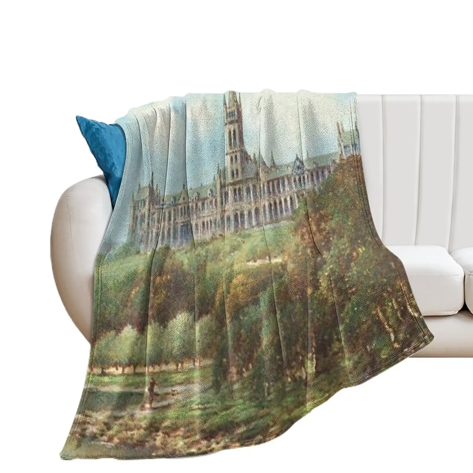 

Vintage Illustration of Glasgow University Throw Blanket Custom Thermals For Travel Extra Large Throw Blankets