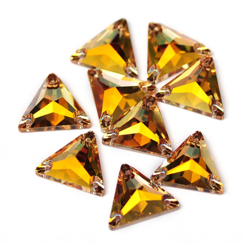 YANRUO 3270 All Sizes Metallic Sunshine Triangle Glitter Strass Flat Back Glass Rhinestones Sew On Crystals Gold Stones