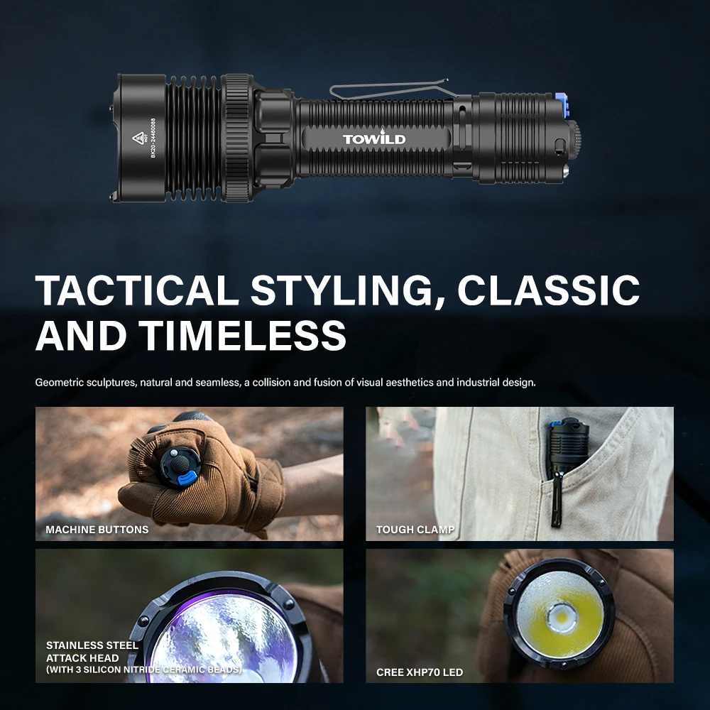 TOWILD BK20 Tactical Flashlight Rechargeable 5100lm Ultra Powerful Led Torch Self Defense Search Long Range 450m Led Flashlights