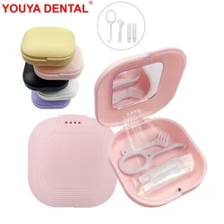 1pc Dental Retainer Case With Mirror Brace Orthodontic Box Aligner Mouth Guard Case Container For Teeth Travel False Denture Box