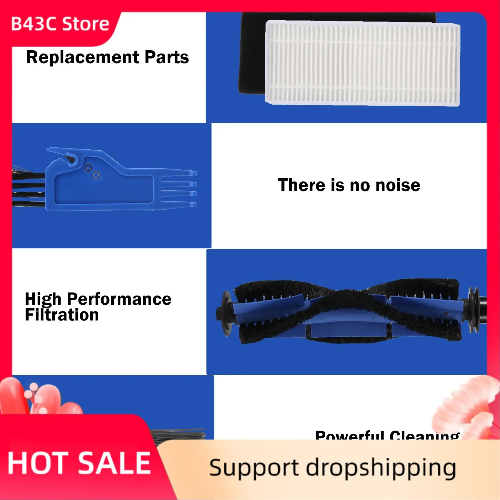 

B43C Replacement Parts Main Brush Filter Accessory Kit For Cybovac E20 / E20 Max / E25 / E30 / E31 Robot Vacuum Cleaner, Blue