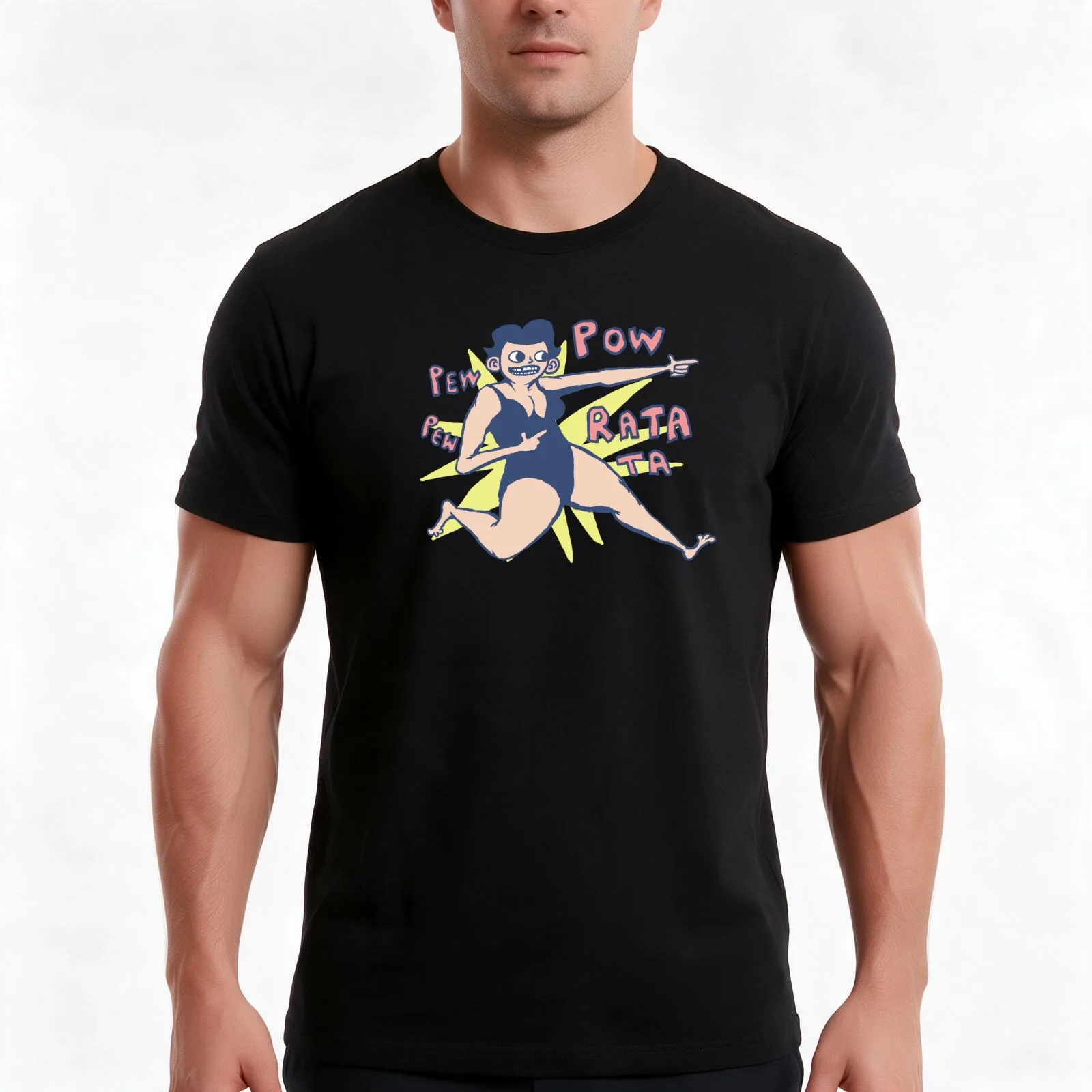 POW POW T-Shirt, Summer Casual Cotton Tee, Oversized Streetwear Tops, Vintage Graphic Print, Loose Fit Short Sleeve, 100% Cotton
