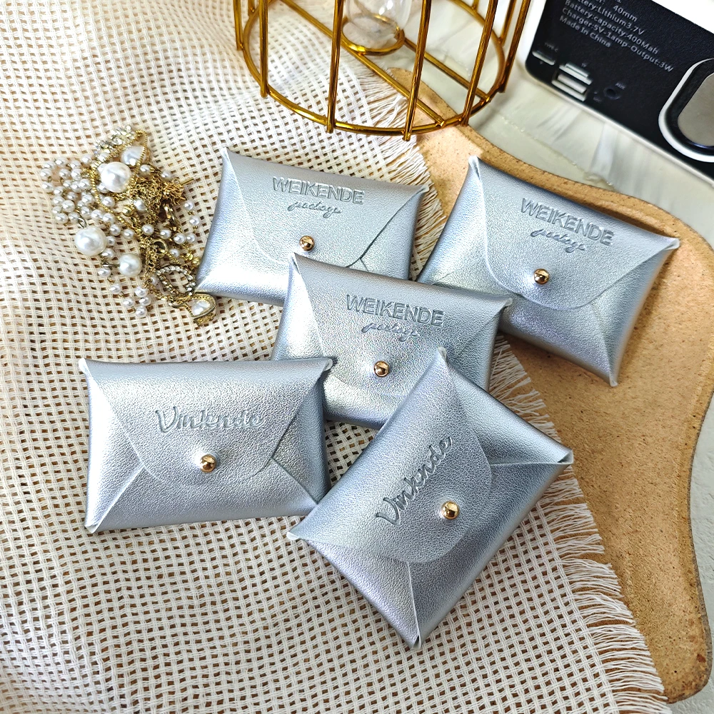 

50/100Pack Fashion PU Leather Mini Bag Custom Logo Necklace Earrings Multifunctional Button Pouches Durable Coin Purse for Women