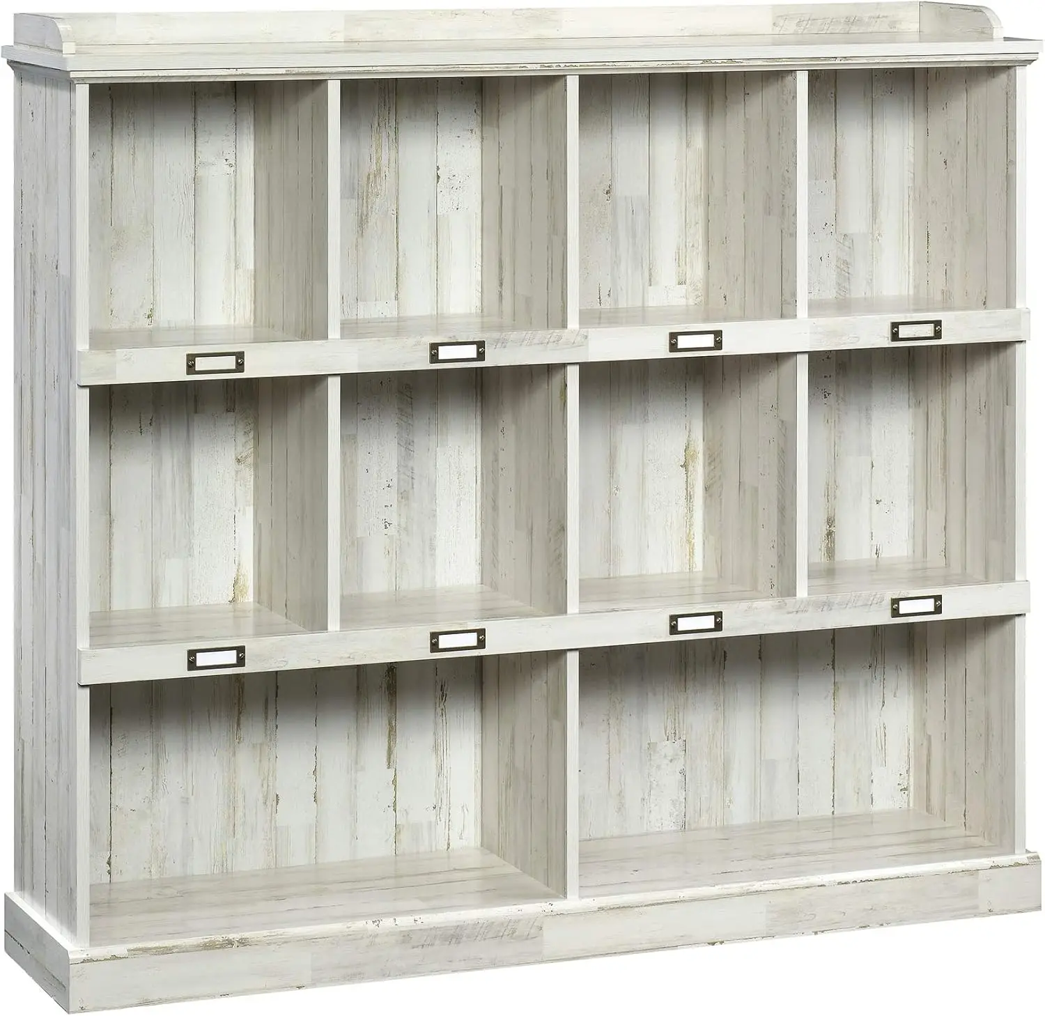 Cubbyhole storage for books, binders, framed photos, collectibles, andmoreAccommodates ID label tags for easy organization