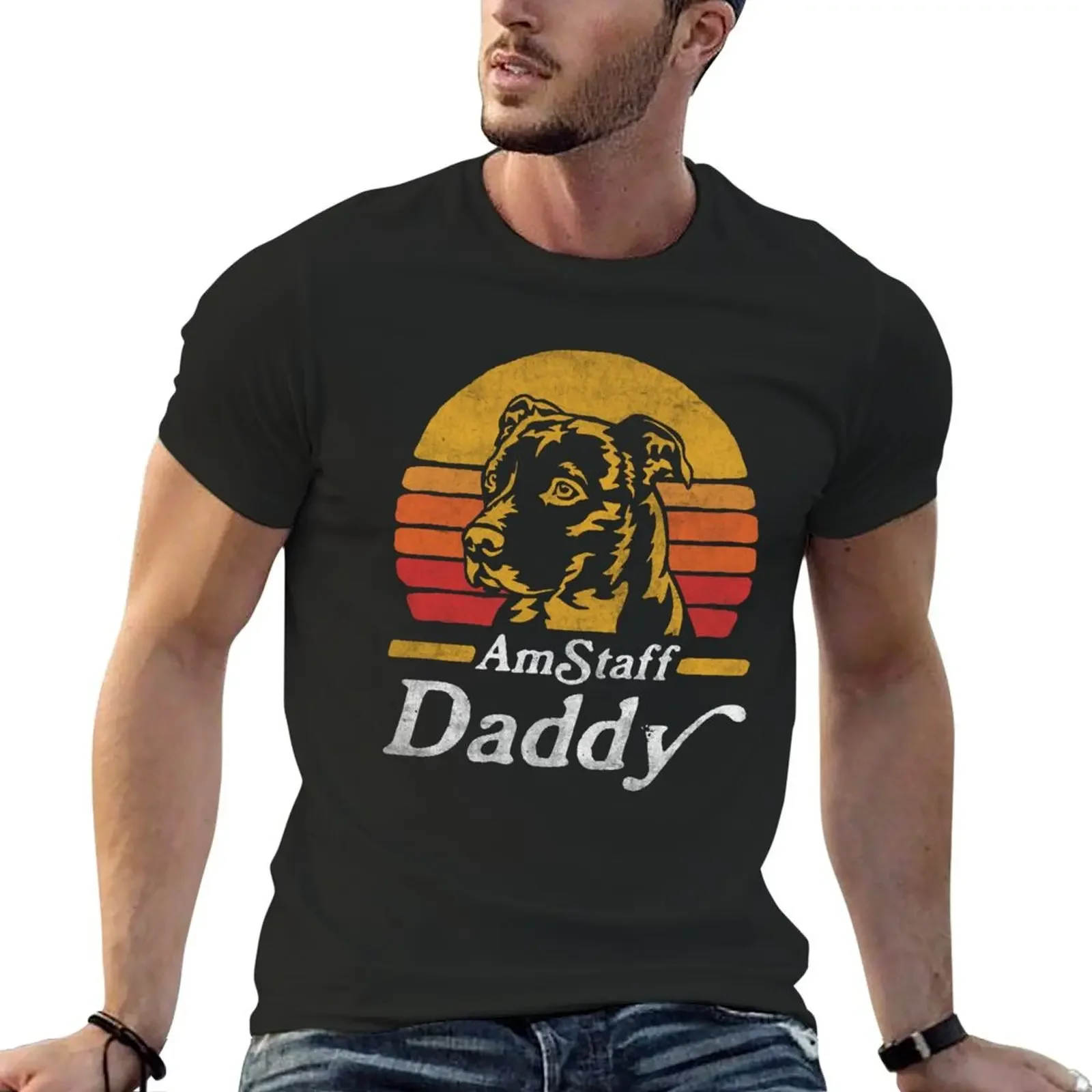 

Retro Vintage AmStaff Daddy T-Shirt Short sleeve tee customs design your own plus size clothes big and tall t shirts for men