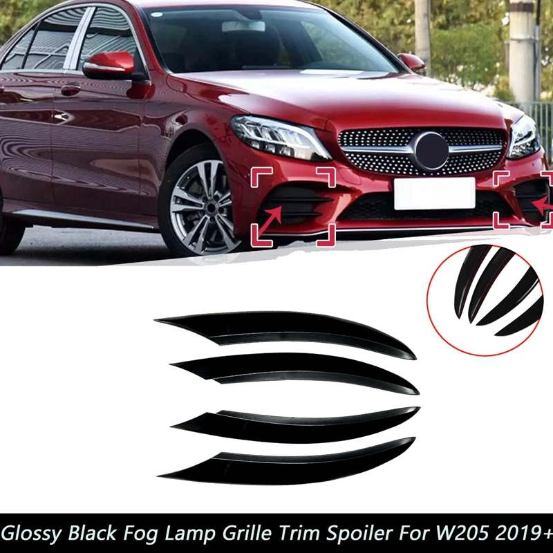 NEW-4Pcs Car Front Bumper Spoiler Fog Lamp Grille Trim Cover For Mercedes-Benz C-Class C200 C260 W205 2019+