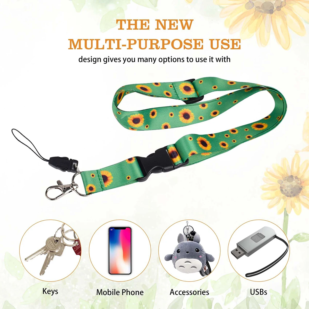 Badge clip with detachable lanyard sunflower neck lanyard hidden disability badge clip with card sunflower ID card clip