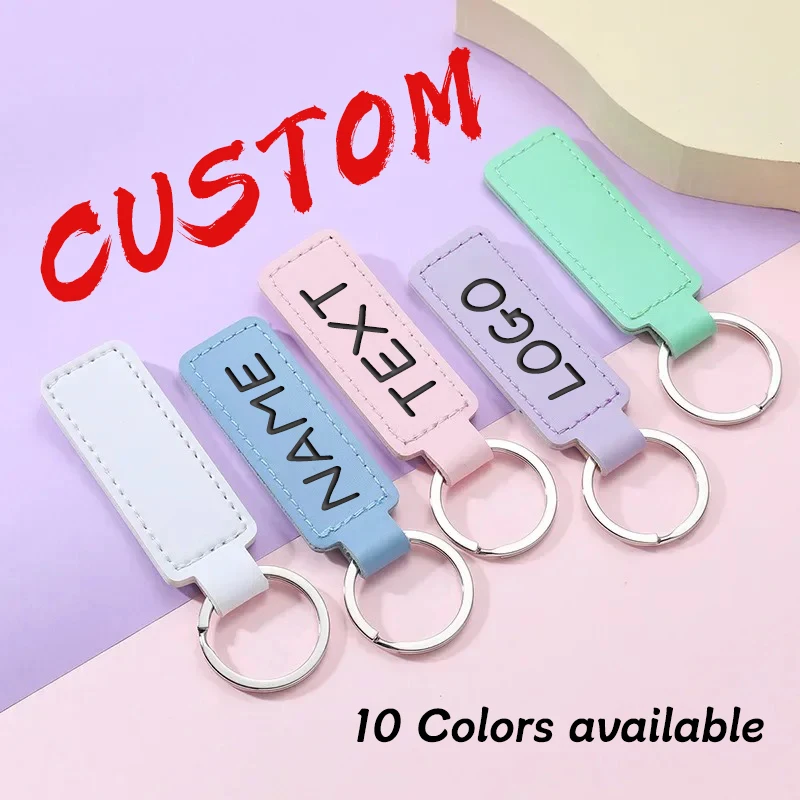 100Pcs Personalized PU Leather Keychain Free Custom Engraving Name Date LOGO Blank Different Text Both Sides Wedding Birthday