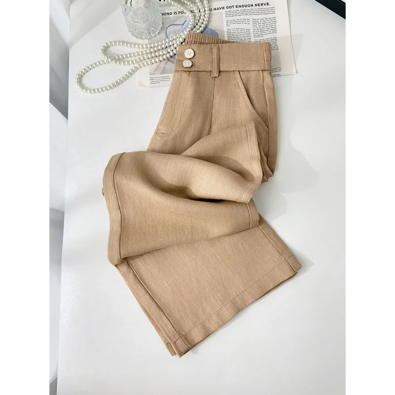 سراويل وردية واسعة الساق للنساء، سراويل صيفية رفيعة، سراويل مستقيمة الساق عصرية متعددة الاستخدامات وبسيطة