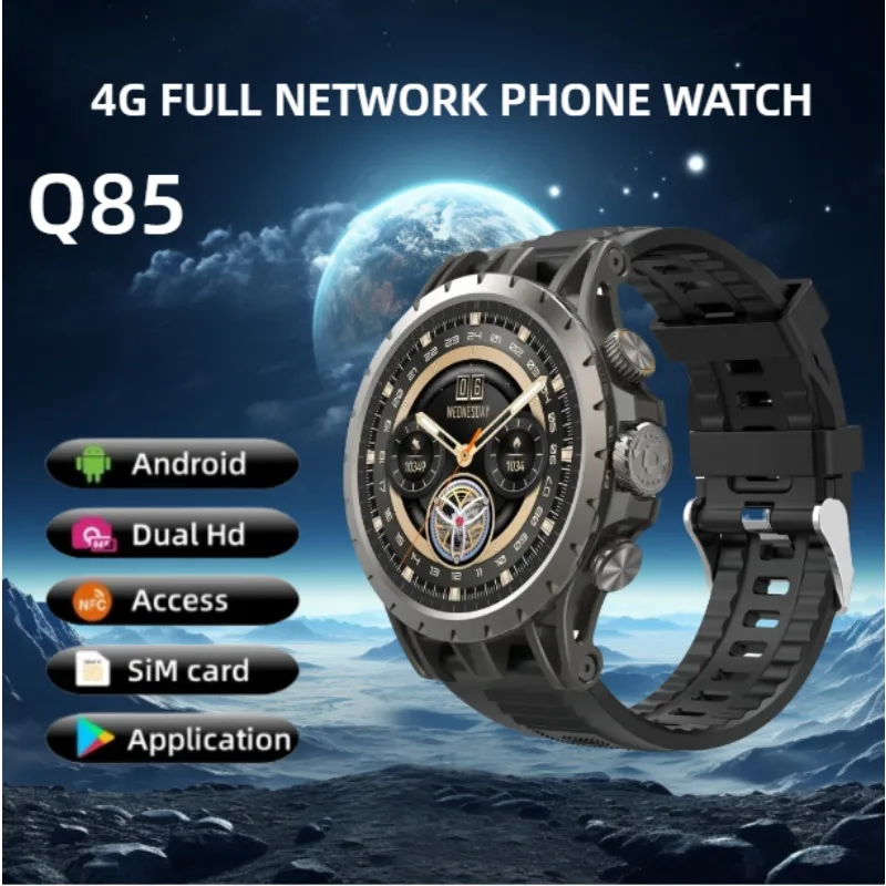 

4GFull Netcom Android 9.0 4G Смарт-часы 1,43-дюймовый Amoled-экран 8 ГБ + 128 ГБ GPS WIFI Видеозвонок 5-мегапиксельная камера Q85 Smartwatch