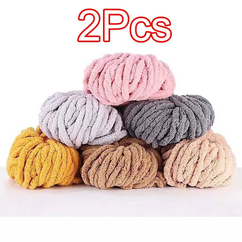 2 Stück klobiges Chenille-Garn, Messgerät, 7 Plüsch-Jumbo-Garn, Acryl, dickes Garn, sperriges Garn für Hut, Häkeln, Bett, Arm, Stricken, Überwurf