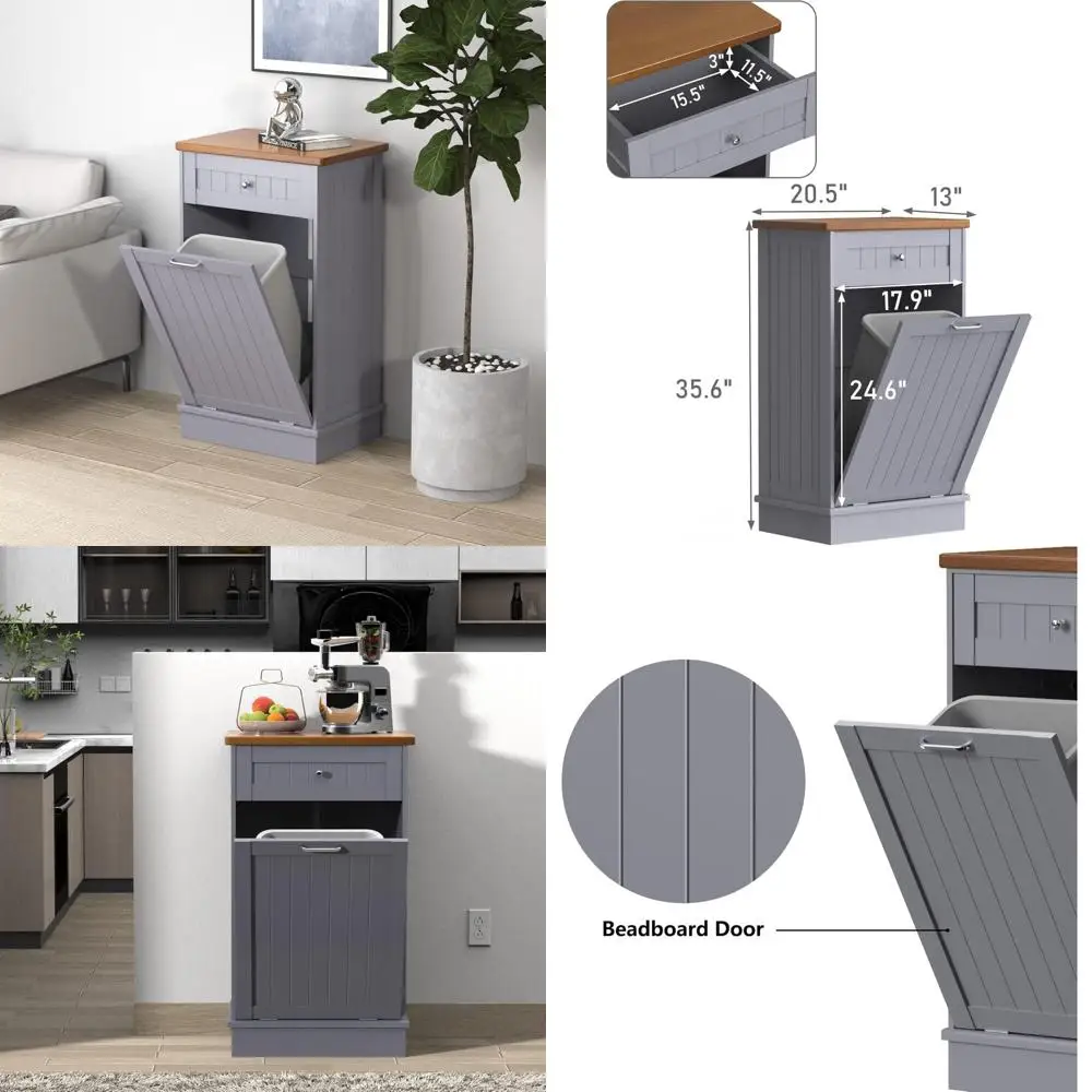 

10 Gallon Wooden Freestanding Laundry Sorter Cabinet with Recyclable Bin and Hidden Drawer for Efficient Home Organization