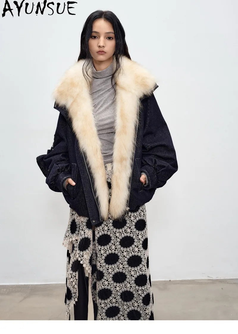 AYUNSUE Womens 90% White Goose Down Coat Real Fox Fur Collar Parka Ladies Warm Winter Clothing Down Jacket Women 2026 Пуховик