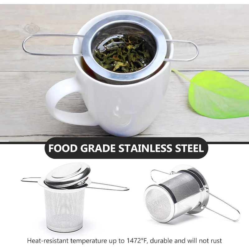 Foldable Double Ear 304 Stainless Steel Tea Infuser with Lid Reusable Loose Tea Strainer Tea Separator Filter for Teacup Brewing