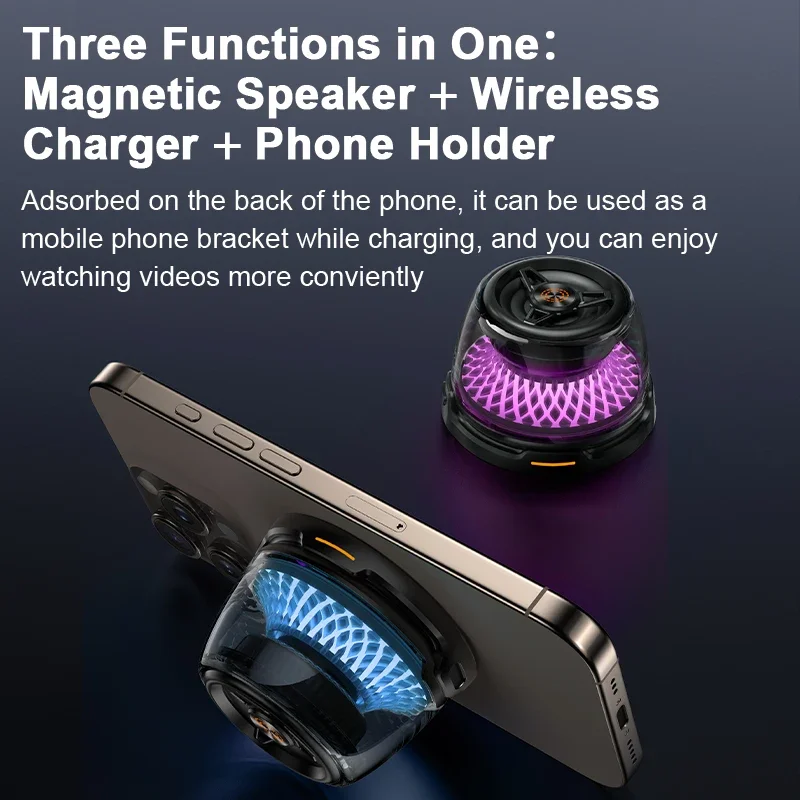 2025 Music Magnetic Wireless Charger Colorful Lights Wireless Speaker Suction Phone Charger