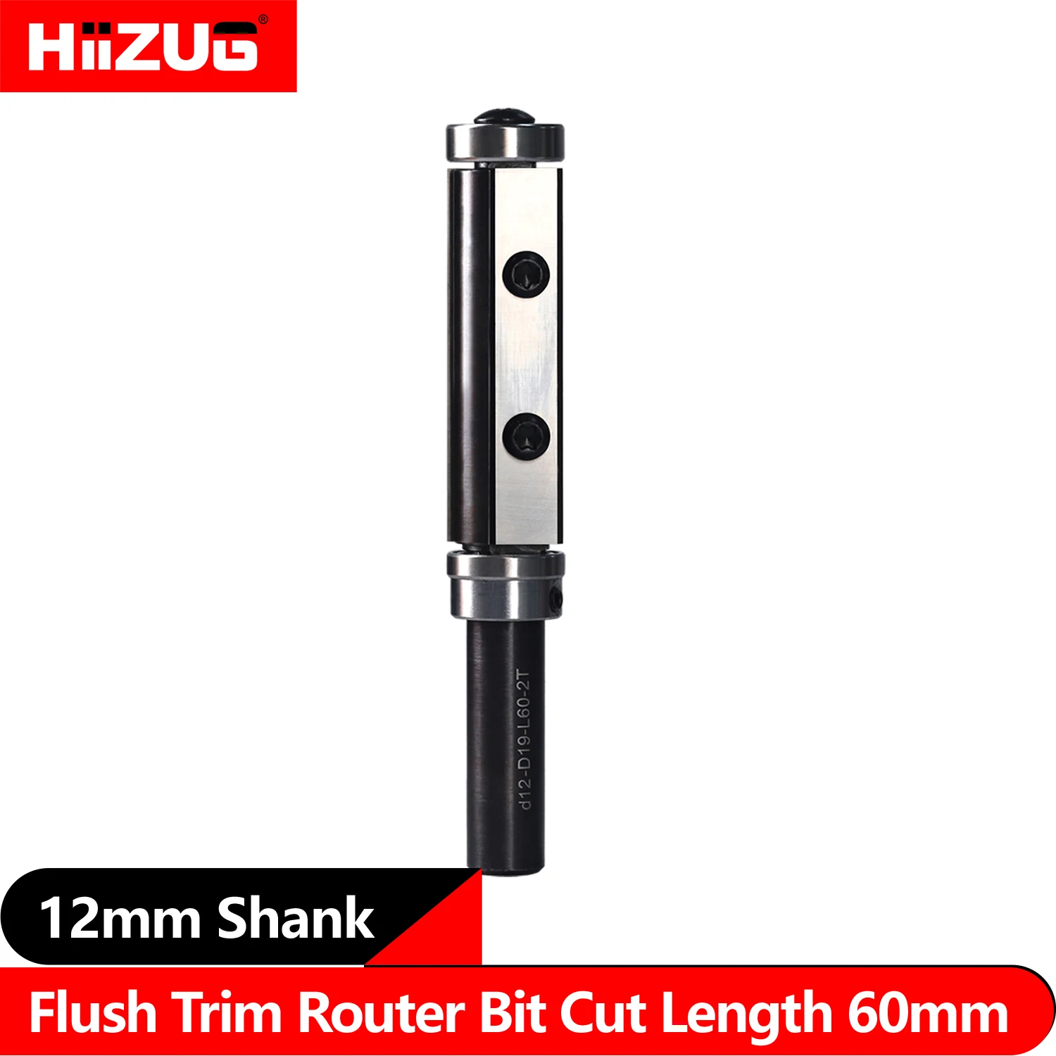 12mm Shank Flush Trim Router Bit Top & Bottom Bearings Pattern Template Trimming Router Bit Cutting Length 60mm Carbide Inserts