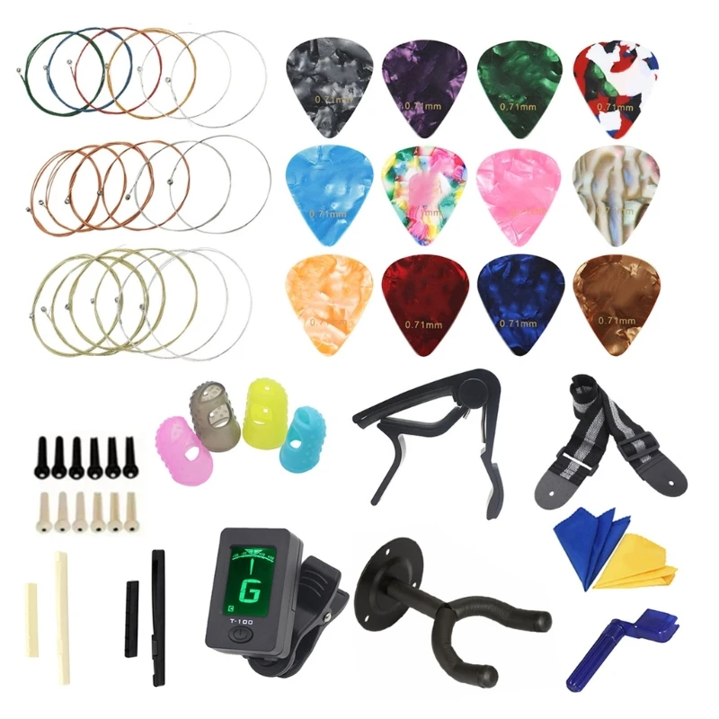 Guitar Strings String Winder Bridge Pins Finger Picks Guitar Accessory Guitar Tool Set Including Guitar Picks Capo Tuner A52F