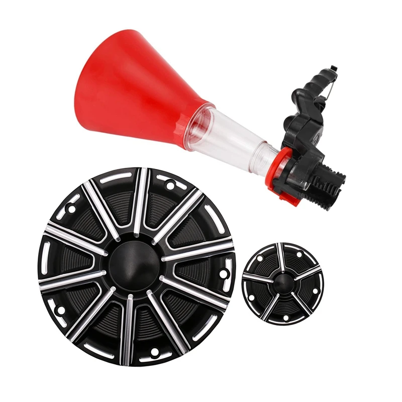 1 Pcs Car Universal Engine Oil Funnel No-Spill Oil Funnel & 2 Pcs Motorcycle Engine Derby Timer Timing Cover Black