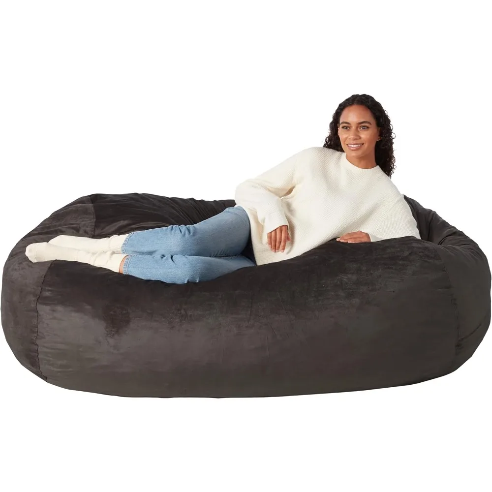 Large Bean Bag Chairs for Adults, 6 ft Grey Memory Foam Filled with Solid Microfiber Cover