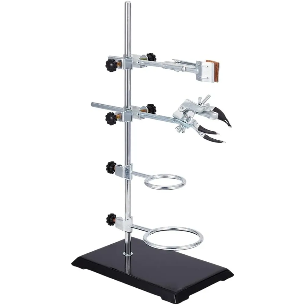 

Laboratory Grade Stand Support Set Lab Stand and Clamp Set with 2 Retort Rings Flask Clamp Burette Clamp 16" Rod 8.3"x5.4" Base
