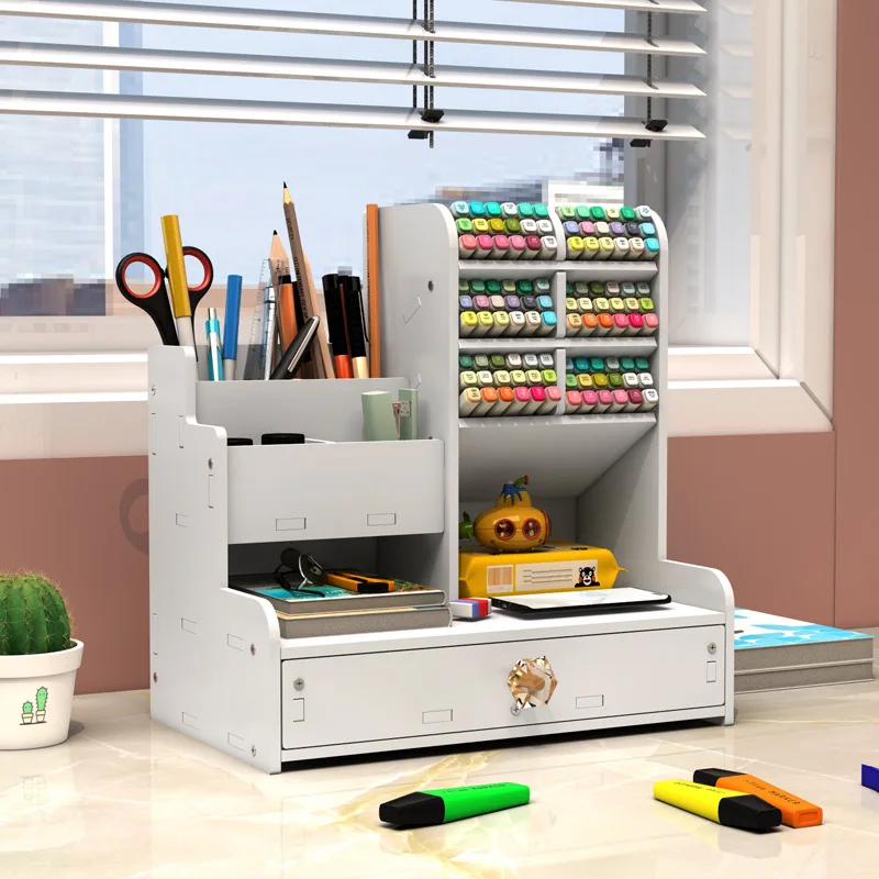 Grande Capacidade Desktop Storage Box, DIY Pen Holder, Escritório Papelaria Box, Student Storage Cabinet