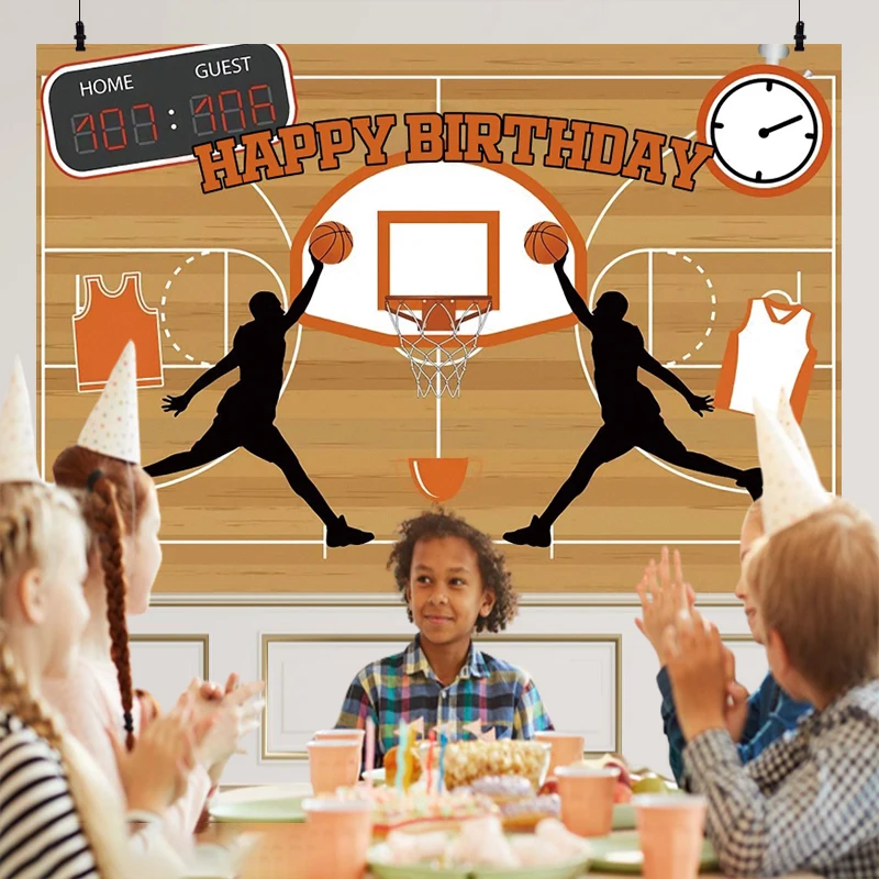 ฉากหลังธีมวันเกิดบาสเก็ตบอลแบนเนอร์ตกแต่งงานปาร์ตี้สำหรับเด็กผู้ชายกีฬาบาสเก็ตบอลพื้นหลังสำหรับถ่ายภาพ