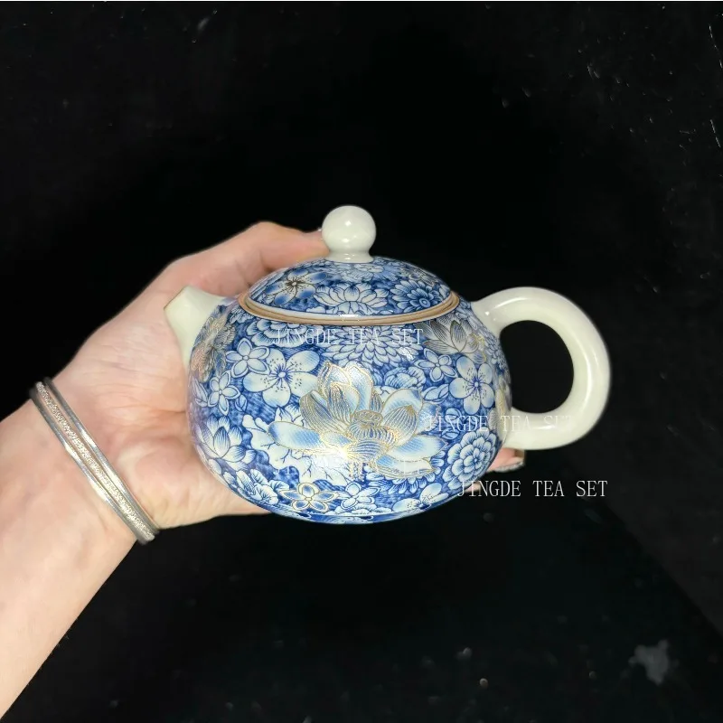 180ml Ru Kiln New Gold Blossoms Xishi Teapot High-end Exquisite Teapot Single pot Ru Yao Wan Hua Teapot Kung Fu 1pcs