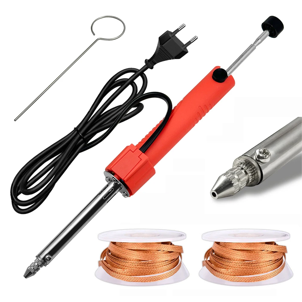 30W Electrothermal Solder Sucker Welding Vacuum Desoldering Pump/Removal Solder Iron Pen + Solder Wire Desoldering Braid Kit