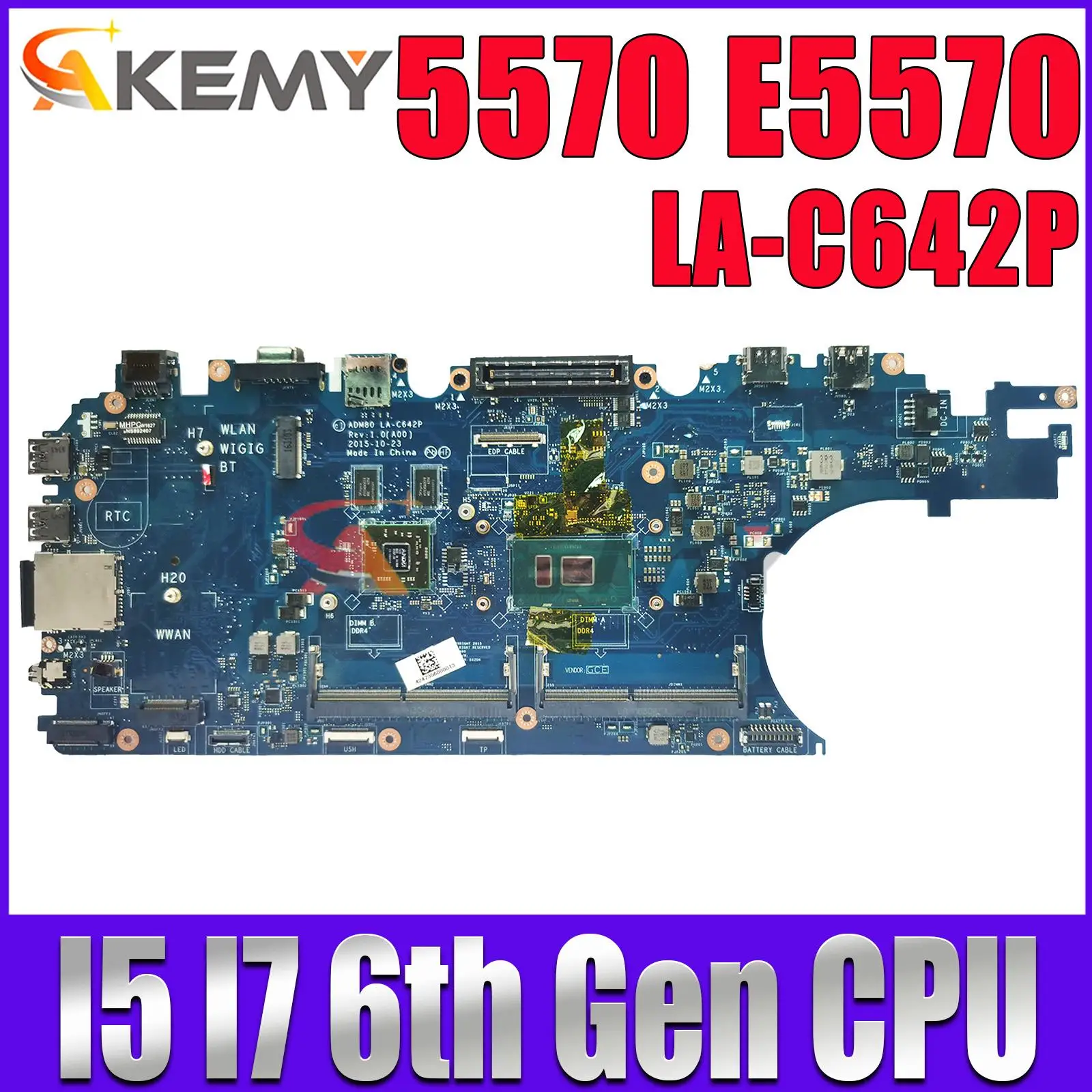 LA-C642P For Dell Latitude 5570 E5570 Laptop Motherboard with I5 I7 6th Gen CPU Notebook Mainboard CN-0J1PDD 0GVKV9 100% Tested