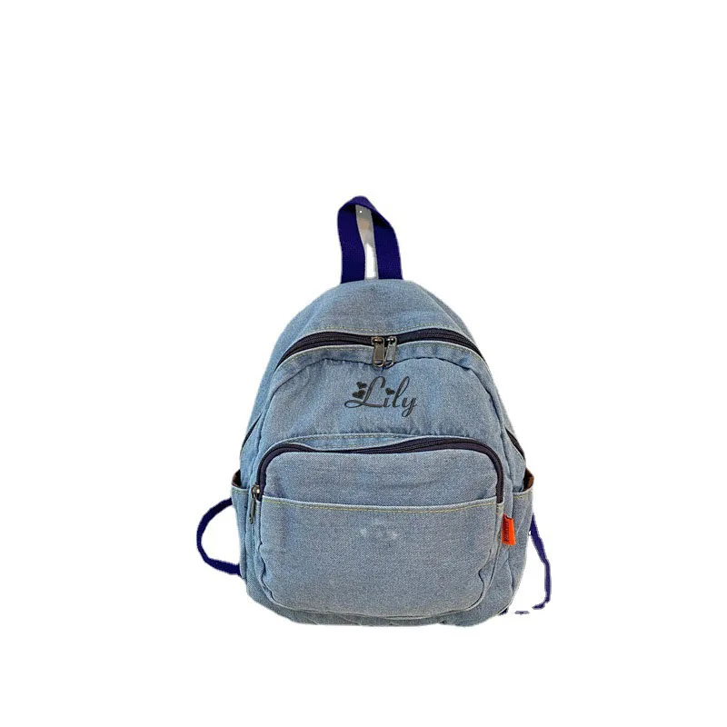 

Customized Name Vintage Denim Backpack Tote Satchel Hiking Mini Knapsack Canvas Backpack Travel Bag Handbag Purse Rucksack